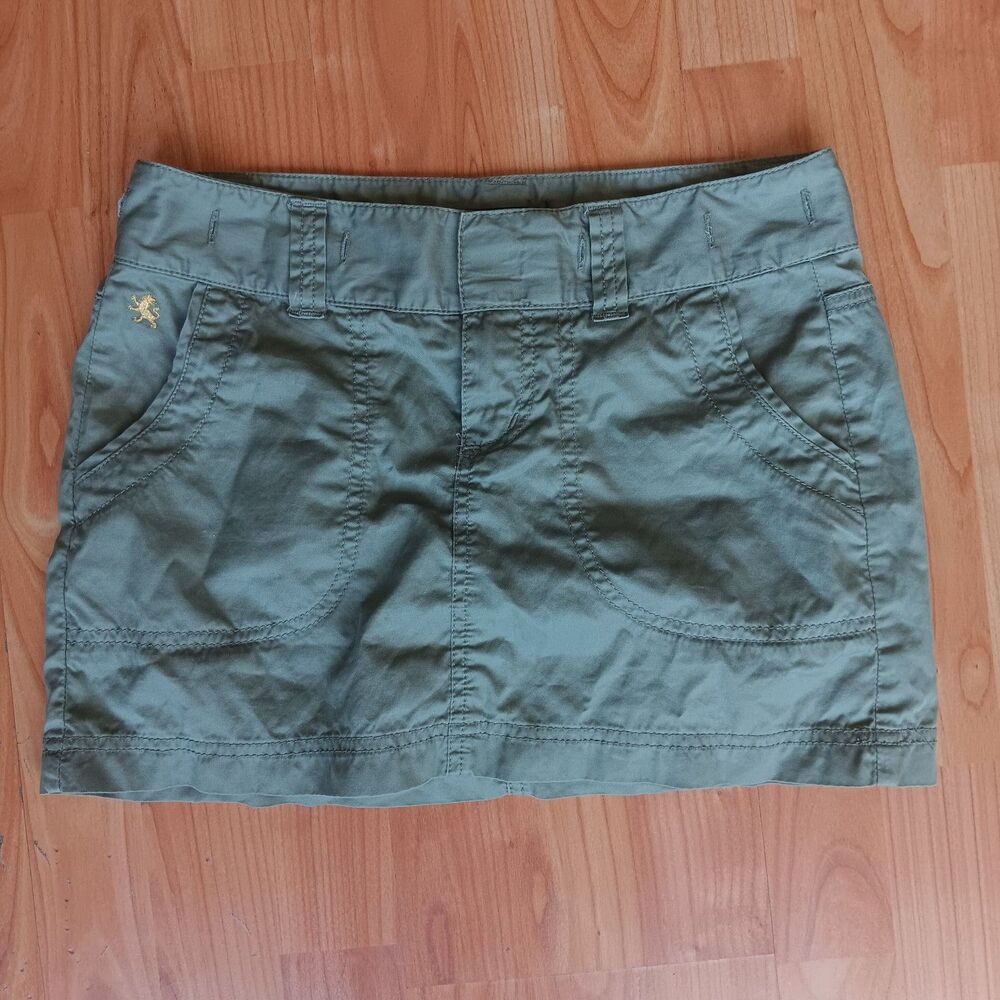 Express Y2K ('07) Micro Mini Skirt Utility Green Multi Pockets Sz 0 Girly